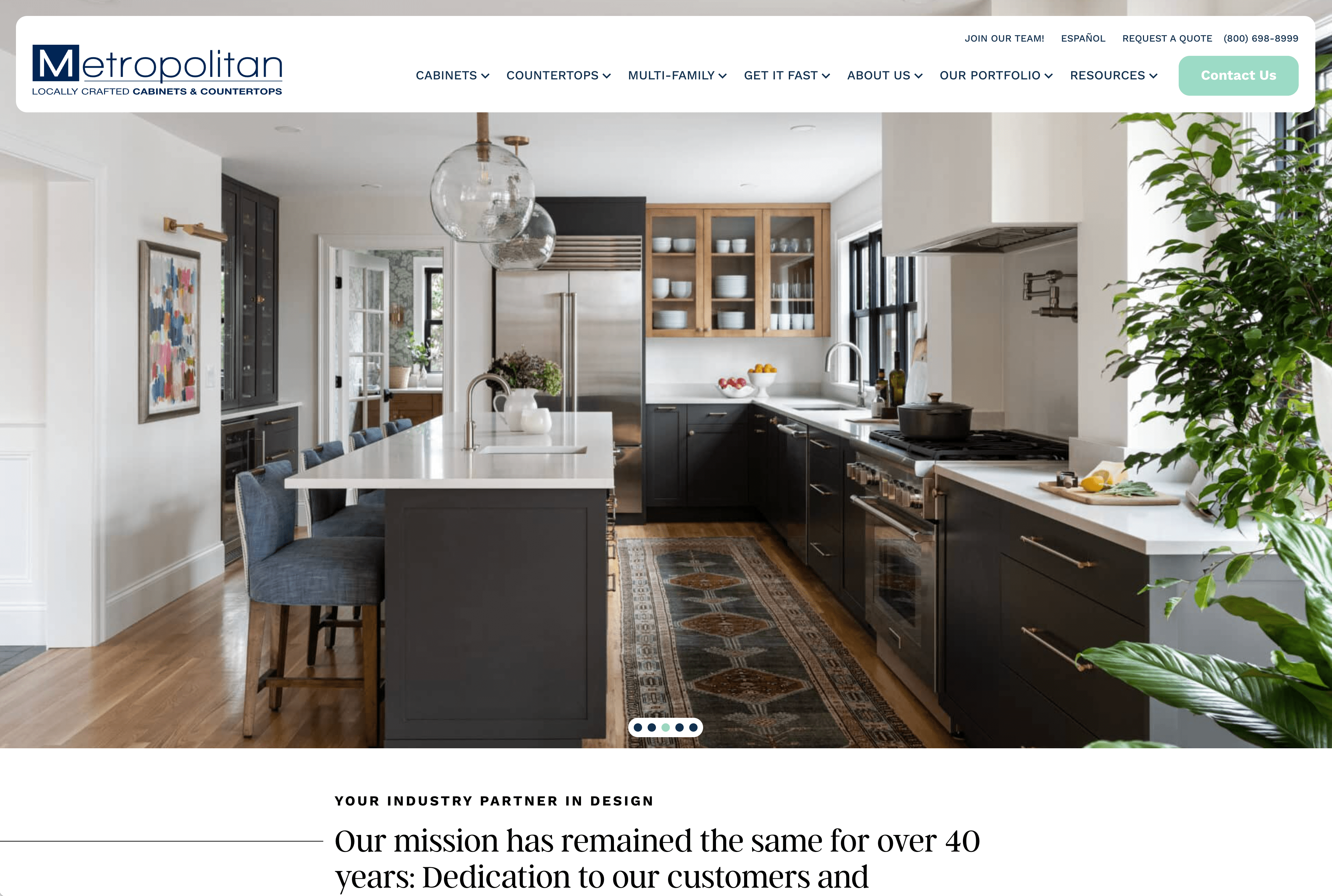Screenshot of the Metropolitan Cabinets & Countertops website