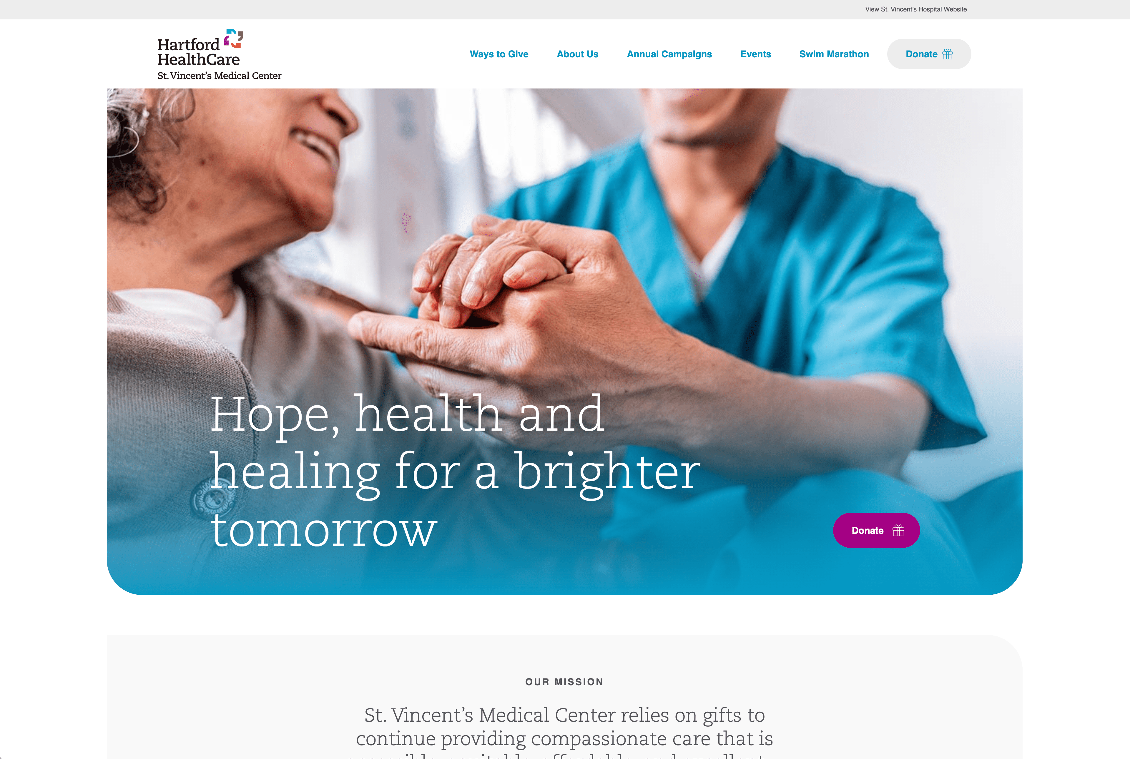 Screenshot of the St. Vincent's Medical Center website